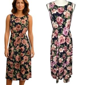 Betseys Boutique Shop Dress Uniquely Different Floral Print Sleeveless Size L